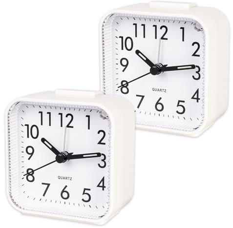 CIMOYBAI 2 Pezzi Sveglia Analogica Senza Ticchettio, Sveglia Bianco con Luce, Funzione Snooze, Portatile, Luminosa, Silenziosa Piccola da Viaggio per Dormitori Profondi (Bianco)