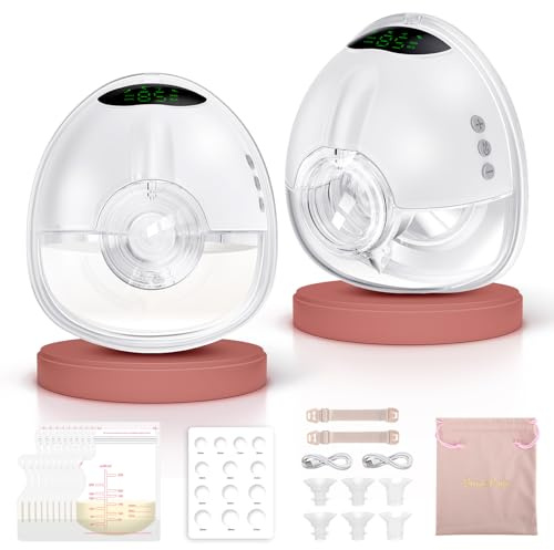 Lulia Tire Lait Electrique Main Libre LU05, Tire Lait Main Libre avec 4 Modes, 9 Niveaux, Forte Aspiration, Portable, Sans BPA, Tire-lait avec Bride de 17/19/21/24 mm (2 Pièces)