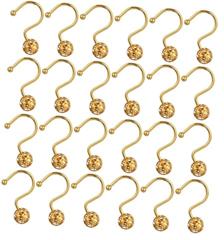Cabilock 24 Piezas Ganchos Rústicos para Cortina de Baño Inoxidable Dorado Anillos Decorativos para Barra de Ducha Farmhouse Resistentes y Versátiles para Cortinas y Visillos
