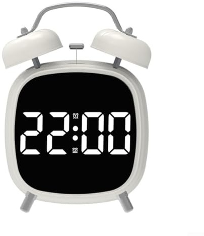 ComfyHarbor Sveglia digitale a doppia campana con display a LED da 10,2 cm, con forte anello meccanico da 70 dB, funzionamento silenzioso, USB o a batteria, per comodino, casa e ufficio (bianco)