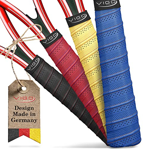 VIGO SPORTS selbstklebendes Griffband mit luftdurchlässiger Perforierung für idealen Grip bei schwitzenden Händen I Griffband Tennisschläger für einfache Montage I für Tennis, Badminton und Squash