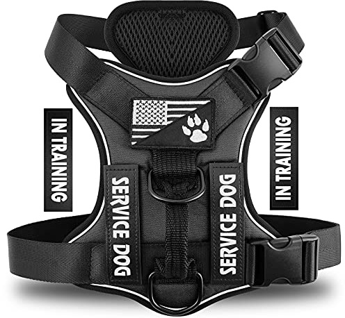 Demigreat Service Dog Harness, Reflective Dog Vest Harness with 5 PCS Patches, Adjustable Soft Oxford Pet Harness, Inner Layer Mesh, Easy to Control for Dogs
