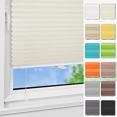 Magiea Plissee ohne Bohren Klemmfix B80 x H130cm Beige lichtundurchlässig Plisseerollo für Tür & Fenster Blickdicht Sichtschutz Sonnenschutz Rollo