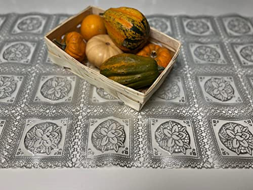 Tischfolie Tischdecke Schutzfolie mit Muster Silber Klar 50 cm Blume Gartentischdecke (50x120.cm)