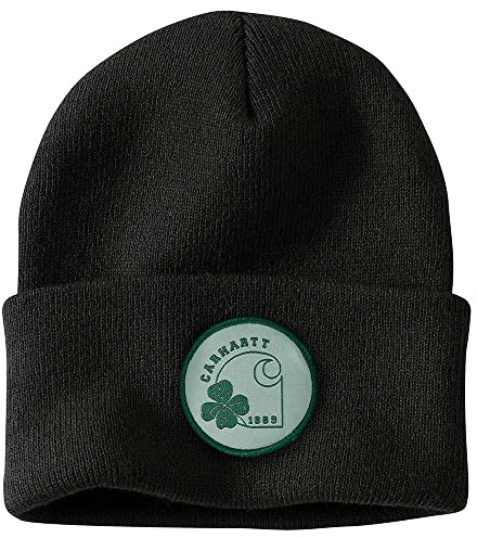Carhartt Herren Knit Shamrock Patch Beanie Hut, Schwarz, Einheitsgröße EU