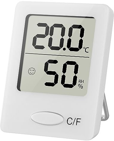 Digital Room Thermometer, Indoor Hygrometer Accurate Humidity Meter with Temperature Humidity Sensor and Face Icon Comfort Indicator for Bedroom, Baby Room, Warehouse, Cellar, Car - White