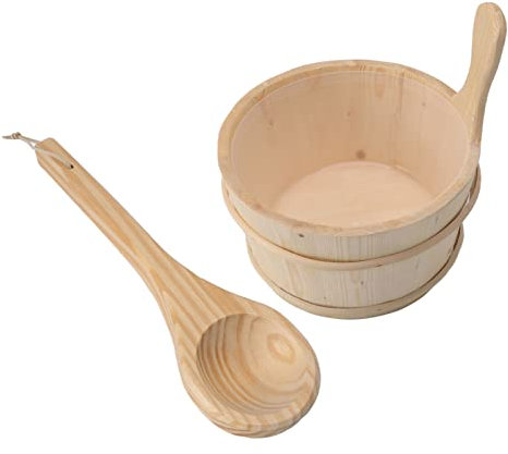 WOOXGEHM Seau et Louche de Sauna, Ensemble de Louche de Seau de Sauna en Bois de 4 litres, Accessoires de Sauna avec Doublure en Plastique, en Bois D'épicéa. pour Sauna, Bain, Spa, Piscine