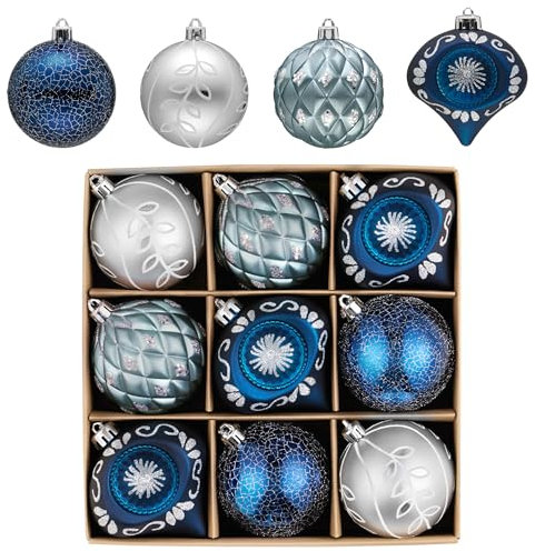 Valery Madelyn Weihnachtskugel-Ornamente für Valentinstag, 9 Karat, Marineblau und Silber, bruchsicher, 7,9 cm, luxuriöse hängende Ornamente für Weihnachtsfeiertagsdekoration