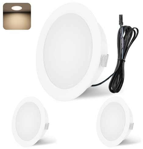 YindaLux Spot LED Encastrable, Spot LED 12V 4000K Blanc neutre Dimmable, 3W Extra Plat Spot encastrable, Trou 55-58mm Aluminium Plafonnier spot avec câble de 2m, Lot de 3, Blanc