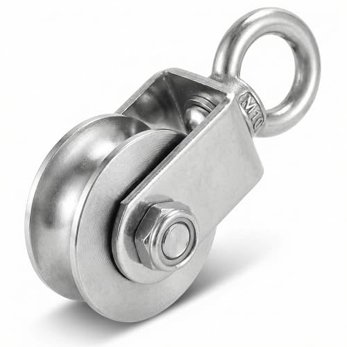 QWORK® Heavy-Duty Cable Pulley Wheel - 500 kg Load Capacity – 48mm Wheel - Stainless Steel Pulley Fits Ropes Up to 10 mm