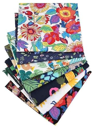 CraftsFabrics Fanni 7pcs/lot 100% Cotton 25x25cm Wide Hawaii Floral Craft Fabric Squares for Patchwork Sewing