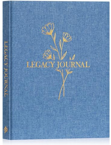 Lanpn Journal d'histoire pour grands-parents avec invites, livre de souvenirs à remplir, livre de souvenirs de famille pour maman, journal générationnel, cadeau pour grand-père, grand-mère, bleu