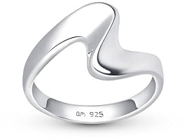Amberta Solid 925 Sterling Silver Wave Ring for Women | Ocean Wave Ring Sterling Silver | Silver Wavy Ring | Silver Stackable Rings for Women