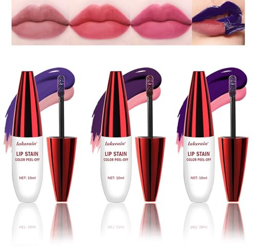 Mrettick 3PCS Lip Liner, Peel Off Lip Liner Tattoo, Peel Off Lippenfleck, lang anhaltender Lippenfleck Peel Off, infundiert mit Hyaluronsäure und Vitamin E, Make-up-Geschenk für Frauen (red, 3)