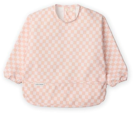 Loulou Lollipop Long Sleeve Bib for Babies & Toddlers – Waterproof, Wipeable, Easy to Clean, Spill Proof Full Sleeve Feeding Bib with Adjustable Fit, 6-36 Months Old - Pink Checkerboard