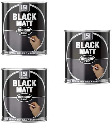 DIOXSTAR Black Matt Non-Drip Paint, Fast Drying, High Build, High-Performance Paint, Matt Finish, Interior and Exterior Use, Suitable for Wood, Metal, 300ml (3 PCS)