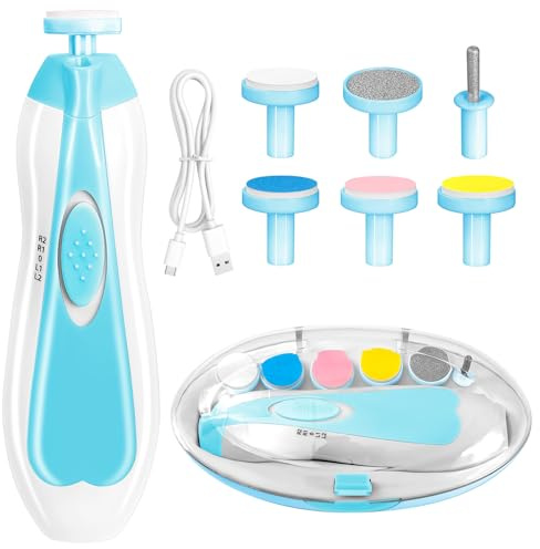 Baby Nail Trimmer Electric, 6-in-1 Rechargeable Clipper Set for Toddlers, Infants, or Adults (Blue)