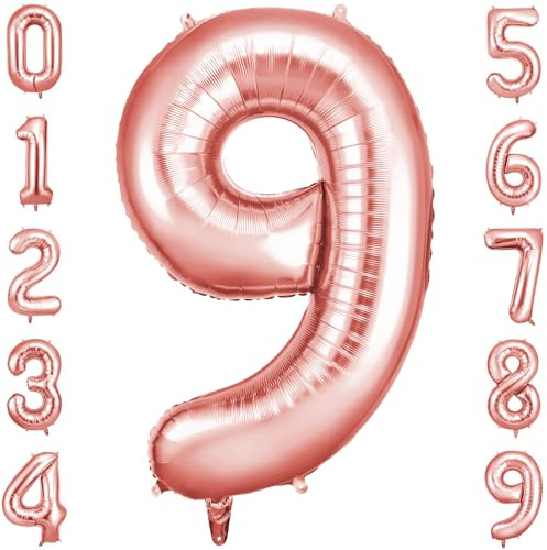 OFFCUP Palloncino Numero 9 Oro Rosa Gigante 40 Pollici Foil per Compleanno | Gonfiabile ad elio, circa 100 cm, in alluminio foil, decorazione per feste compleanno matrimonio anniversario baby shower