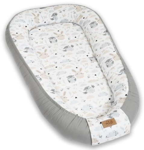 PaLulli Nido de bebé extragrande, 100 x 60 cm, algodón, reversible, reversible, hecho a mano, transpirable y seguro (gris)