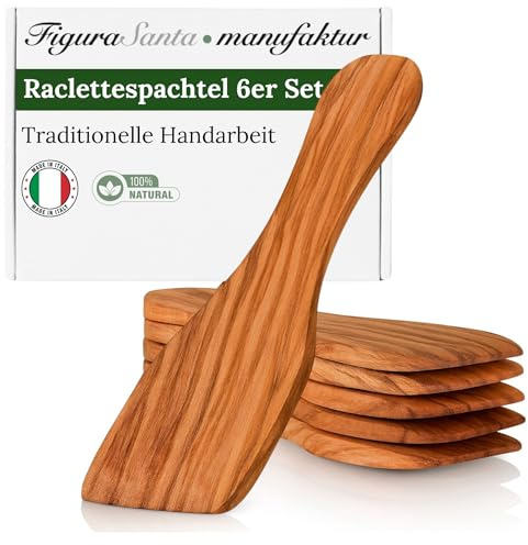 Figura Santa Olivenholz Raclette Schaber- 6er Raclettespachtel- hochwertiges Olivenholz aus Italien, Qualität seit 1988 (13cm)