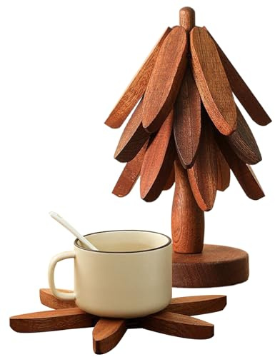 kaiop Sottopentola Albero Per Caldi | Sottopiatto In Legno - Set Di Sottobicchieri Antiscivolo,Per Stoviglie Fornello Pentola Teiera Caldi Cucina Tavola Da Pranzo Appartamento Natale