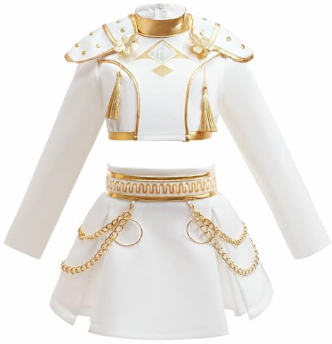 Kolegrial Déguisement Zoey Filles Cosplay Démon Chasseur Zoey Performance Show Uniforme Top et Jupe Set 2 Pièces pour Carnaval Halloween Party Anniversaire Masquerade Costume, Blanc, 4-12 Ans
