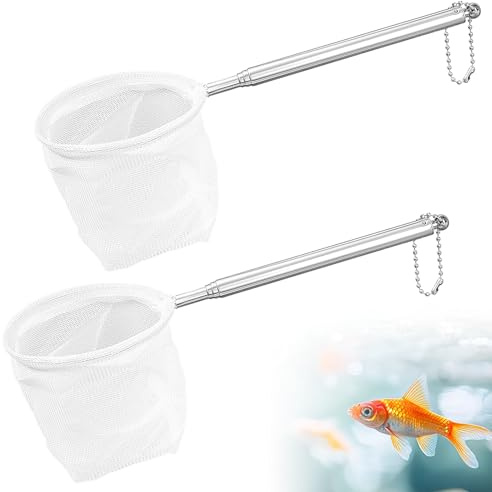 2 retini per acquario – rete da pesca a maglia fine, manico in acciaio inox estensibile 40 cm, mini retino per piccoli pesci e gamberetti, piccolo acquario e nano serbatoio