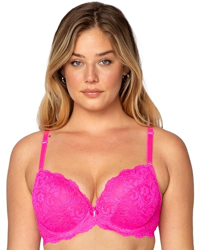 Smart & Sexy Women's Signature Lace Push-up Bra, Sheer, Medium Pink, 34D