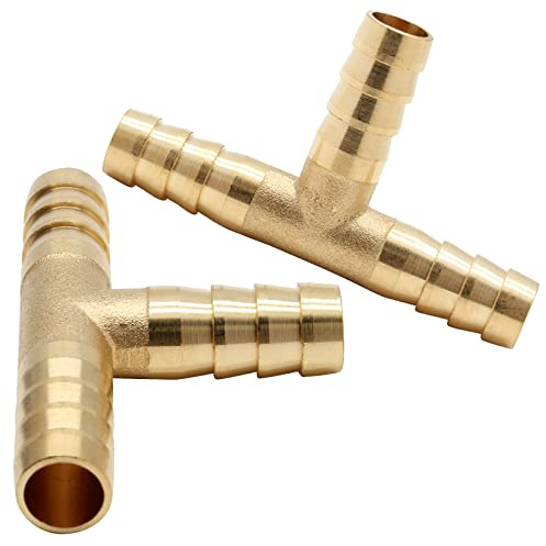 Auvotuis 2Pcs 3/8 Inch Brass Barbed Tee Fittings, 3 Way T Shape