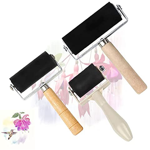 Rouleau de Brayer en Caoutchouc, 3Pcs Rouleau à Colle en Caoutchouc avec Poignée pour Estampage à Chaud, Collage, Gravure sur Bois, Impression sur Cylindre à Bloc D'encre