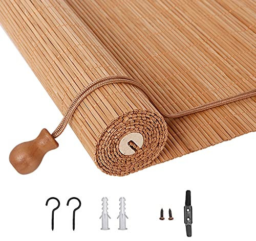 Bambus Rollo Fenster Jalousie Bambusrollo Sichtschutz Sonnenschutz wasserdichte Bambus Raffrollo 55 70 90 100 115 120 140 150 180 200cm Breit Anti-UV Lichtfilter-Rollo für Terrasse/Garten/Balkon