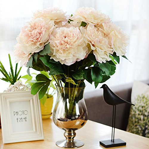 Peonie artificiali, fiori di seta, bouquet di peonie finte bianche, 5 pacchi di fiori, decorazioni per fattoria, casa, tavolo da matrimonio, centrotavola in plastica finta per decorazione vaso (rosa)