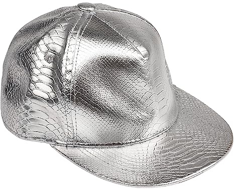 Bohue Hip-Hop Baseball Cap Crocodile Hip Hop Hat PU Flat Brim Baseball Cap Unisex Headwear Accessories Fashion Hat for Hip Hop Costume Party (Silver)