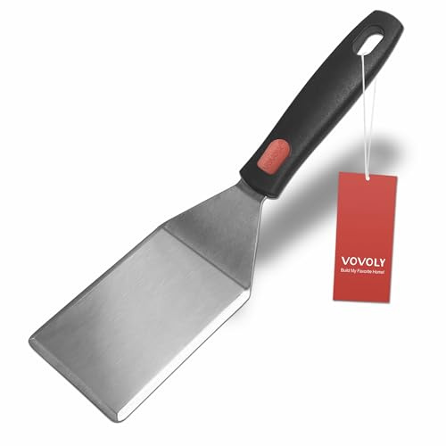 Small Spatula for Cast Iron Skillets, Full Tang silicone Handle, Heat Resistant, Commercial Grade Heavy Duty Turner, Press Burger Spatula Turner for Flipper, Cooking, Serving, 2.7 Wide