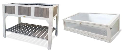 HABAU Klara Hochbeet, weiß/grau & 1841 Frühbeet-Aufsatz Klara Hochbeetaufsatz, weiß