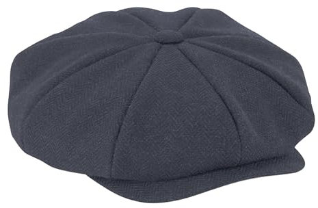 noTrash2003 Baker Boy Heritage Cap i retrolook, fodrad skärmmössa, fiskbensmönster, ballongmössa, Gatsby-keps med förstärkt skärm, unisex S/M och L/XL i marinblå eller grå (marinblå S/M), Marinblå,