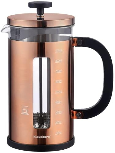 Klausberg Teezubereiter Kaffeebereiter French Press 1L / 9 Tassen, Kaffeepresse aus Edelstahl und Glas, Kaffeekanne, Teekanne, Teebereiter, French Press filter, Teekocher, Roségold (KB-7740)
