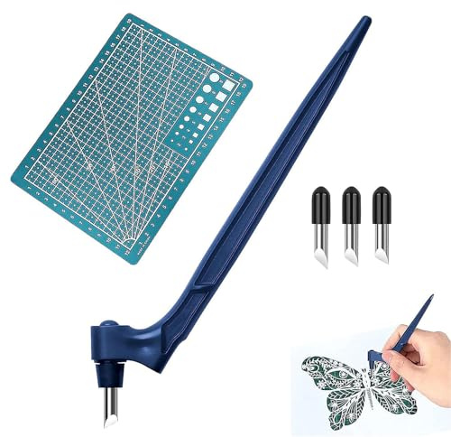 Craft Cutting Tools, rostfritt stål pysselknivset, hantverk skärverktyg för gör-det-själv-hantverk med 3 reservblad, A4-skärmatta och 1 skärstift, hantverksverktygsset, blå, 15°/30°/45°