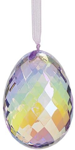 Ideen mit Herz Uovo di cristallo, sfaccettato e iridescente, decorazione pasquale, ciondolo di cristallo, decorazione per finestre, 6,3 cm x 4,5 cm, con nastro in organza da appendere