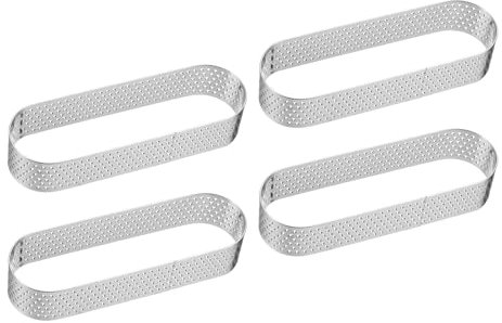 sourcing map 4pcs Perforated Cake Rings 3.94 Stainless Steel Oval Tartlet Ring Nonstick Polishing Cake Mousse Ring Thickening Dessert Ring Tools for Baking Cake French Dessert Fruit