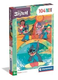 Clementoni - Puzzle per Bambini 104 Pezzi Supercolor, per Bambini 6+ Anni, Illustrazione Disney Stitch, Idea Regalo, Made in Italy, 37,9x26,9 cm, 25042