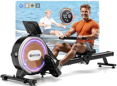 [Version 2026] DMASUN Rameur Musculation D'appartement, Silencieux Rameur Electromagnétique Connecter APP ave 32 Niveaux de Résistance, Écran LCD Multifonction, Double Rails Amélioré, Capacité 160KG