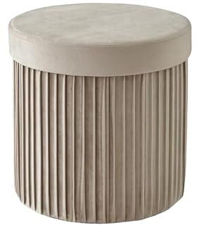 Sgabello Relaxdays in Velluto, con Spazio Interno, Imbottito, Pieghevole, HxP: 38 x 38 cm, Sgabello Rotondo, Beige
