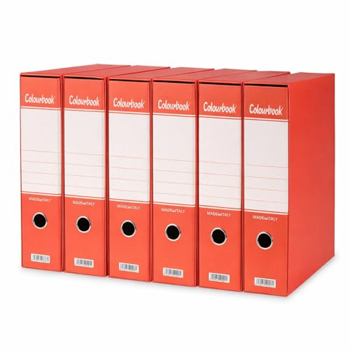 Colourbook Registratore Con Custodia, Set 6 Faldoni Ufficio, Raccoglitore Documenti A4, Dorso 8 Cm, Meccanismo A Leva 2 Anelli, In Cartone Alta Qualità, Rosso