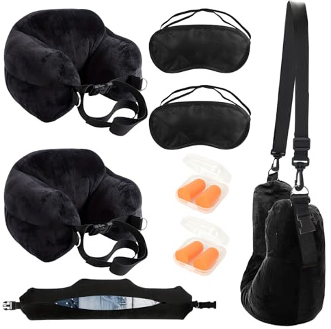 Forbabe påfyllningsbar nackkudde 2 st, nackkudde för fyllning | För flygplan & resor, U-formad resekudde stoppbar nackkudde med ögonmask, öronproppar och förvaringslåda