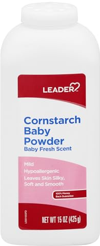 LEADER Cornstarch Baby Powder, Naturally Derived Cornstarch Aloe & Vitamin E, Hypoallergenic, Leaves Skin Silky, Soft and Smooth, Baby Fresh Scent, 15 Ounce