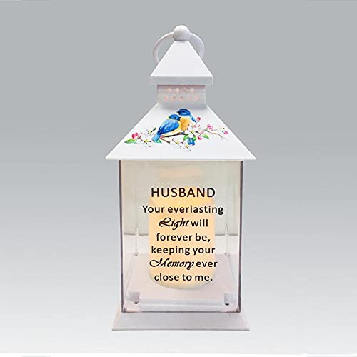 Husband Memorial Light Up Lantern - Bird Floral Candle Graveside Memory Remembrance