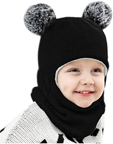 Baby Girls Boys Winter Hat Scarf Earflap Hood Scarves Skull Caps Black