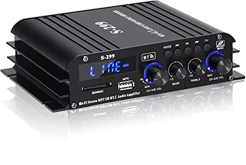 NÖRDIC Bluetooth 5.0 stereo 4.1 amplifier 4X40W+50W RMS förstärkare 2 högtalare och subwoofer med USB och SD mediaspelare input