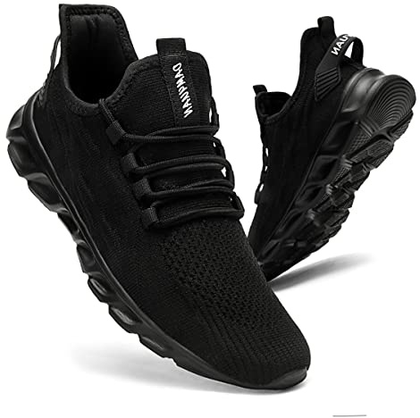 CAIQDM Mens Trainers Running Shoes Leisure Sneakers Mesh Walking Gym Tennis Shoes Lightweight Breathable Sports Outdoor Fitness Jogging Black 8 UK
